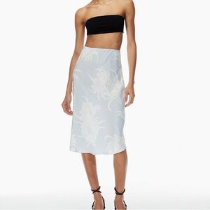 Babaton Aritzia Light Blue White Floral Satin Slip Skirt 4